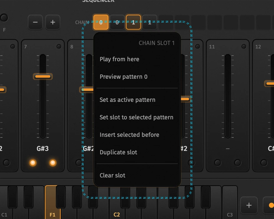 Chain slot menu