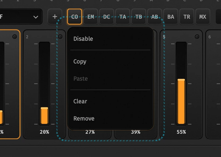 Lane tab menu